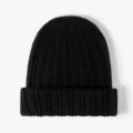 Black ribbed knit beanie, classic cuffed winter warm hat for men and women stylish. - Black