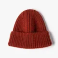 Rust orange ribbed knit winter beanie hat, cozy acrylic warm pull-on winter cap. - One Size / Rust red