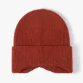 Autumn winter warm ribbed knit beanie hat, stylish solid color ear protection casual cap. - One Size / Rust Red