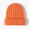 Orange ribbed knitted beanie hat winter warm soft casual stylish solid color daily wear apparel - Orange Red
