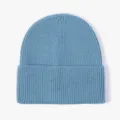 Unisex winter knit beanie hat in light blue solid color ribbed casual warm headwear - Grey Blue