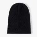 Black cotton hollow out knitted slouchy beanie hat for women autumn winter casual wear - One Size / Black
