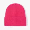 Bright pink ribbed knit beanie hat for women and men, warm winter outdoor wool cap. - Rose Red