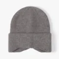 Grey ribbed knit beanie hat for women and men, warm winter cuff cap solid color casual style - One Size / Dark Gray