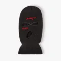 Black 3-hole knitted balaclava with red AK rifle and dollar savage embroidery for outdoor winter. - Dark Gray