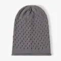 Grey knitted hollow slouchy beanie hat for women, autumn winter warm pure cotton cap. - One Size / Blue Gray