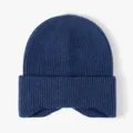 Dark blue ribbed knit beanie hat, winter warm cuffed earflap cap for daily wear. - One Size / Navy Blue