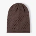 Brown hollow knitted beanie hat for women, casual soft slouchy wool cap for autumn winter. - One Size / Black Coffee