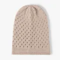 Casual hollow knit slouchy beanie for women, soft cotton warm autumn and winter hat. - One Size / Sand