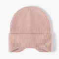 Pink knitted beanie hat winter warm knit cap with earflaps solid color casual headwear - One Size / Baby Pink