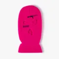 Hot pink 3-hole knitted balaclava with AK embroidery and savage text for outdoor winter sports. - Rose Red