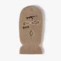Knitted balaclava ski mask with AK embroidery and savage text, warm winter outdoor hat. - Light Khaki