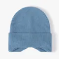 Blue knit beanie hat with ear flaps, winter warm ribbed knitted cap for women and men. - One Size / Gray Blue