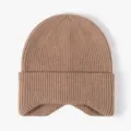 Winter warm knit beanie hat with earflap stylish solid color soft cozy brown knitwear - One Size / Khaki