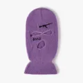 Purple 3-hole knitted balaclava ski mask with cool rifle embroidery and savage text. - Purple