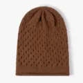 Brown hollow knit beanie hat for women, breathable slouchy cotton winter cap stylish. - One Size / Caramel color
