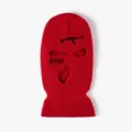 Red three-hole knit balaclava ski mask with AK embroidery and savage text for outdoor riding. - Red