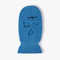 Blue 3-hole knit balaclava ski mask with embroidery letters and rifle design for outdoor winter. - Light Sea Blue