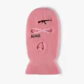 Pink 3-hole knitted balaclava winter ski mask with AK rifle embroidery for outdoor cycling - Dusty Pink