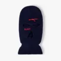 Knit balaclava ski mask with red AK embroidery and savage text, warm winter outdoor hat. - Navy Blue