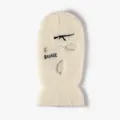 Knitted 3-hole balaclava ski mask with embroidery tactical warm winter cap for outdoor - White