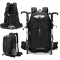 Multifunktionaler 40L wasserdichter Outdoor Wanderrucksack mit Stockhalterung schwarz - Profi-Version (Mit Atmungsaktivem System + Regenschutz) / Schwarz