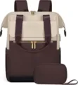 Stilvoller zweifarbiger Reiserucksack mit großer Kapazität und passender kleiner Tasche. - Große Größe Zweiteiliges Set / Cremeweiß/Kaffee