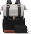 Damen Mode Laptop Rucksack Große Kapazität Schulrucksack Reiserucksack mit Kosmetiktasche - Große Größe Zweiteiliges Set / Hellgrau Und Schwarz