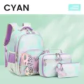 Süßes Schultasche Set mit Schmetterling Pastell Cyan Rucksack für Mädchen Kinder und Schüler - Grünes 3-teiliges Set