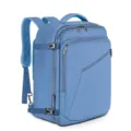 Nahaufnahme des blauen Reise-Rucksacks zeigt wasserdichtes Material und stabile Reißverschlüsse. - Hellblau