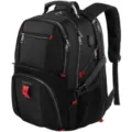 Multifunktionaler großer schwarzer Laptop-Rucksack mit USB-Anschluss und roten Akzenten. - Schwarz