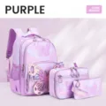 Lila Schultaschen-Set mit Schmetterling für Mädchen, süßer Schüler-Rucksack in lila Farbvariante. - Lila 3-Teiliges Set