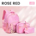 Mädchen Schultasche 3-teiliges Set Rosenrot süßer Schmetterling wasserdichter Rucksack - Rosarotes 3-Teiliges Set