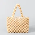 Borsa a mano in perline di legno da donna, borsa da spiaggia intrecciata con fodera. - 14.5*14.5*14.5CM / Senape (BB22009)