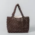 Borsa a mano artigianale in perline di legno con pochette borsa da spiaggia elegante - 14.5*14.5*14.5CM / Caffè (BB22009)