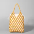 Handmade wooden beaded tote bag with canvas lining, perfect for beach vacation and daily use. - 15x4x25cm / Earthy Yellow
