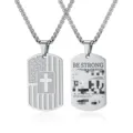 Stainless steel cross dog tag necklace, silver metal pendant with chain for men daily wear. - Style A With Chain / Steel