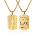 Gold stainless steel cross American flag dog tag pendant necklace for men and women gift - Style A With Chain / Gold