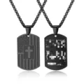 Black stainless steel dog tag necklace with American flag cross pendant, trendy jewelry gift. - Style A With Chain / Black