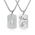 Stainless steel American flag cross dog tag necklace, durable men's pendant jewelry gift. - Style B With Chain / Steel