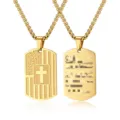 Stainless steel US flag cross dog tag necklace, men fashion jewelry pendant chain gift. - Style B With Chain / Gold