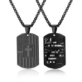 Stainless steel cross American flag dog tag necklace for men, cool black pendant sweater chain. - Style B With Chain / Black