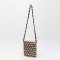 Handmade black and white wooden beaded shoulder bag, stylish woven crossbody bag variant. - Small (20*2*22.5CM) / Black And White Color Block (Style: BB250021-1)