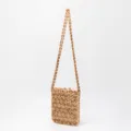 Handmade wooden bead shoulder bag, stylish woven crossbody variant for women daily use. - Small (20*2*22.5CM) / Natural Wood Black White Block (Style: BB250021-2)