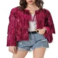 Veste à franges métalliques carnaval fête cape brillante tinsel vêtements pour femmes magenta - 3XL / Hauts / Rose rouge