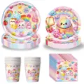 Simpatici piatti, bicchieri e tovaglioli di carta usa e getta a tema kawaii per feste di compleanno. - Set da 4 Pezzi Bun Squishy