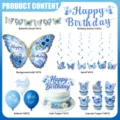 Blue butterfly birthday party decoration set background cloth balloon cake topper set - Blue Butterfly 7-Piece Decor Set