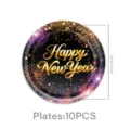 Black and gold fireworks New Year party paper plates, 18cm 7 inch, 10 pieces per pack. - 7 Inch Plate / 10 Pieces Pack