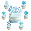 Blauer Schneeflocken Geburtstag Torte Deko Set, ideal für Winter Party Dekoration. - 1 Großer Kuchendeckel + 24 Cupcake-Topper