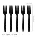 Black disposable plastic forks for party tableware set, 10 pcs, size 16.1x3cm. - Black Finger Black Forks 10pcs